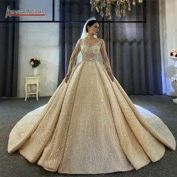 Потрясающее свадебное платье в Дубае, роскошное кружевное свадебное платье с бисером, настоящая работа, бренд высокого качества.