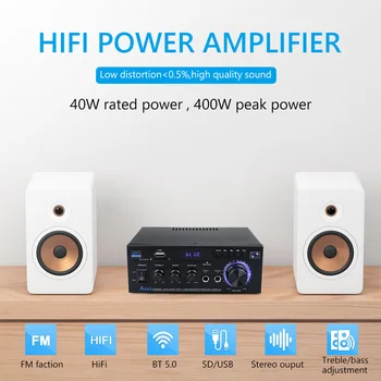 Приемник Стереоусилителя HiFi AC 90V-240V AK45 2.0-Канальный Аудио Усилитель Мощности, совместимый с Bluetooth 5.0 для Домашнего Автомобиля