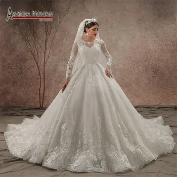 Роскошная модель Свадебного платья с длинным шлейфом и длинным рукавом New NS3440